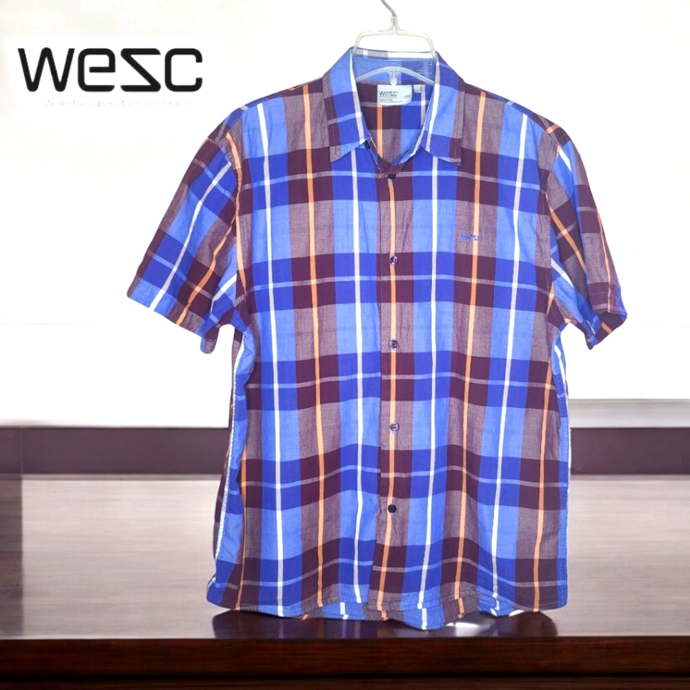 Wesc Blue and Brown Plaid Button Down Shirt